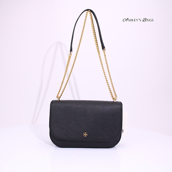 Tory Burch Emerson East West Flap Shoulder Bag Crossbody & Card Holder In Black - Picture 3 of 15